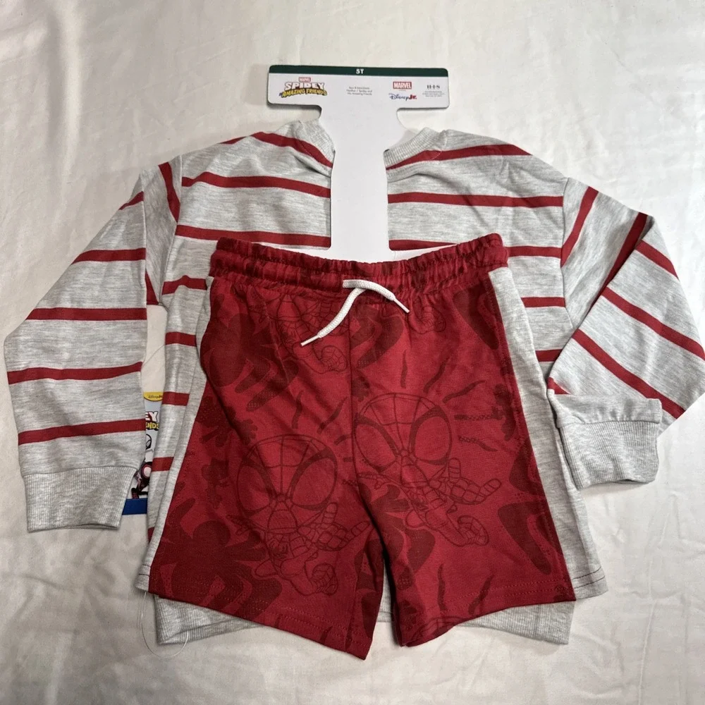 Marvel Spidey and His Amazing Friends Boys 2pc Sweat Short Set 5T Red & Gray
